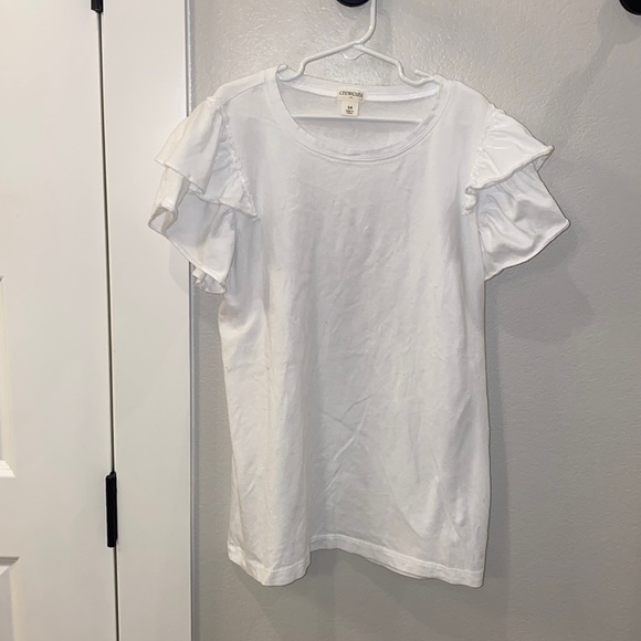 EUC Girls Teen Tween J.Crew Crewcuts Size 14 White Ruffle Sleeve T-Shirt Top - Picture 1 of 7